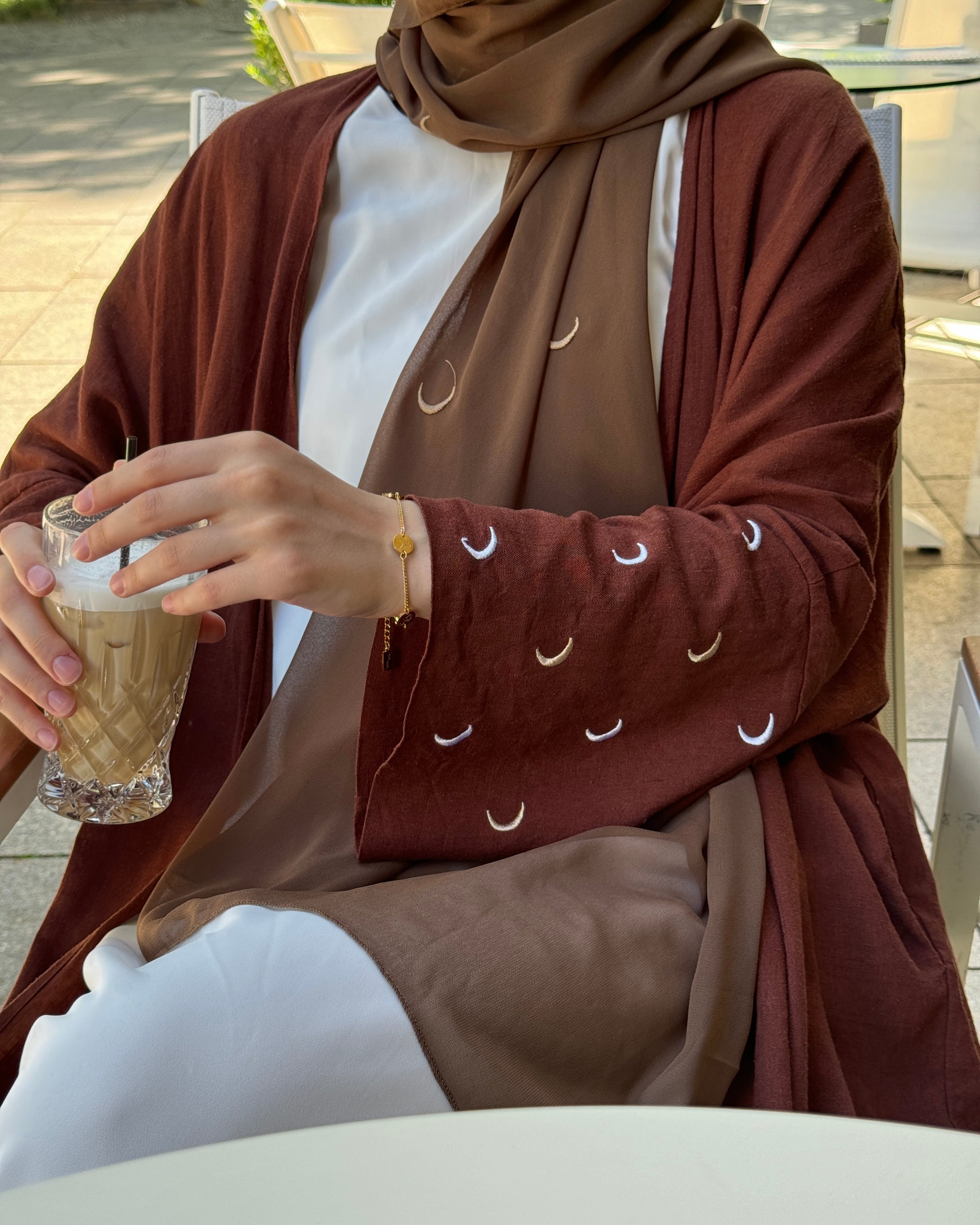 Moon Linen Abaya with Hijab - Coffee