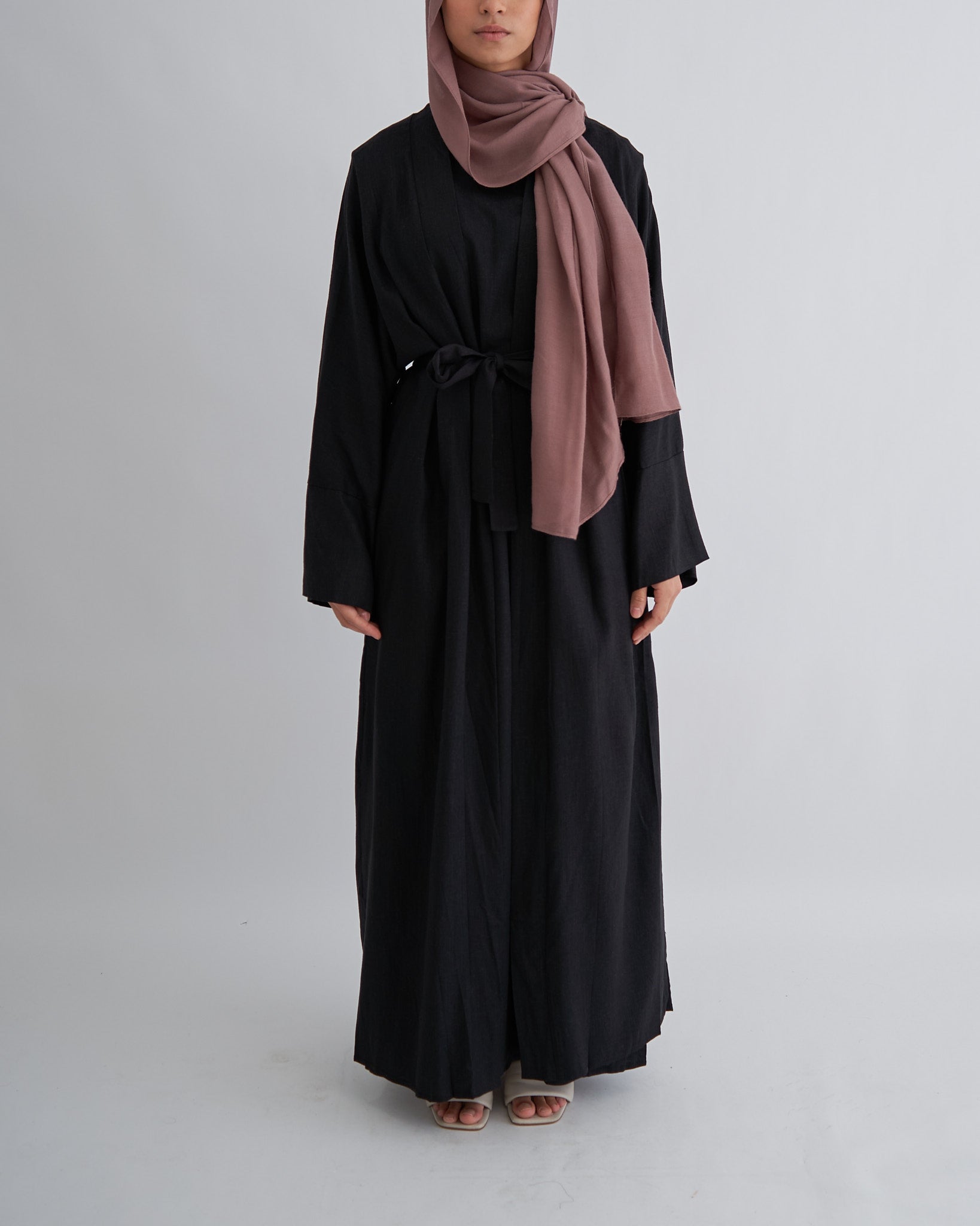 2-teiliges Aya-Leinen-Abaya-Set - Schwarz