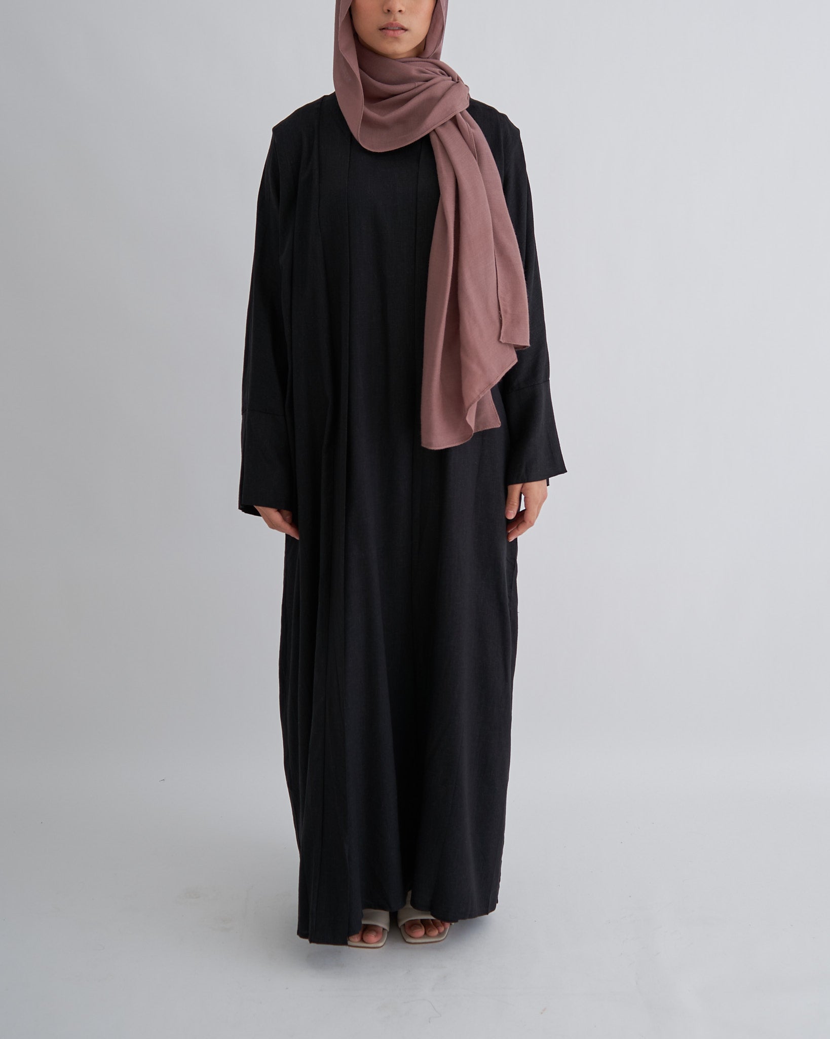 2-teiliges Aya-Leinen-Abaya-Set - Schwarz