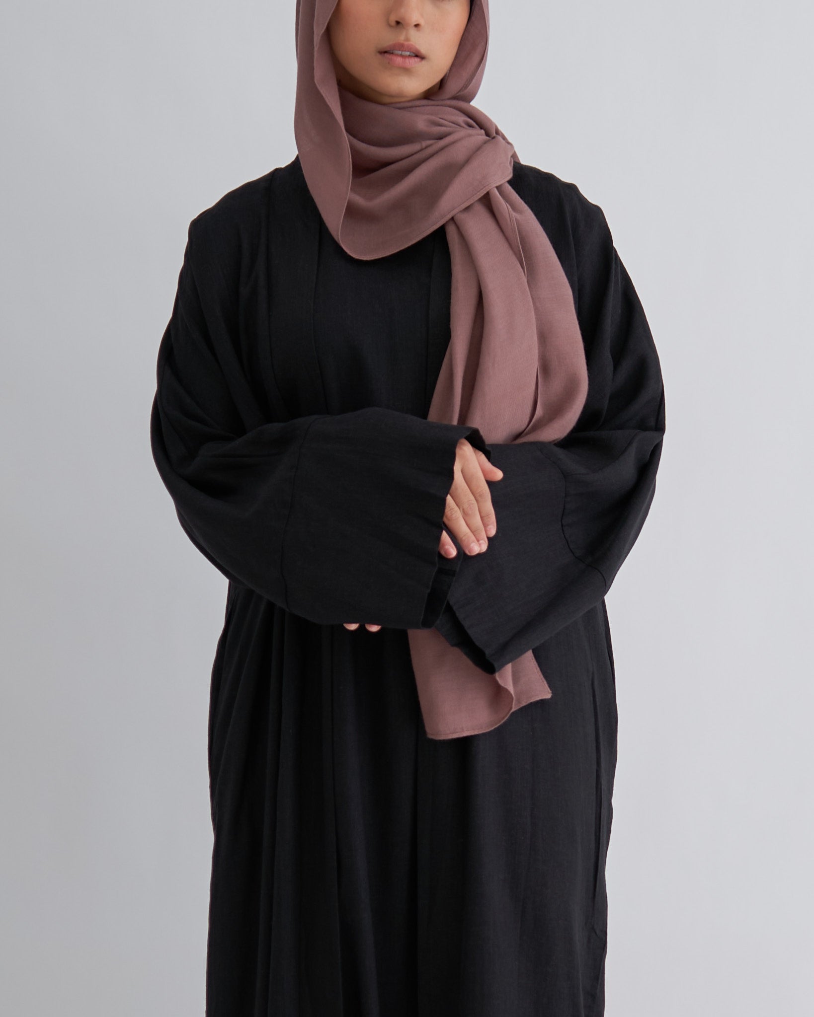 2-teiliges Aya-Leinen-Abaya-Set - Schwarz