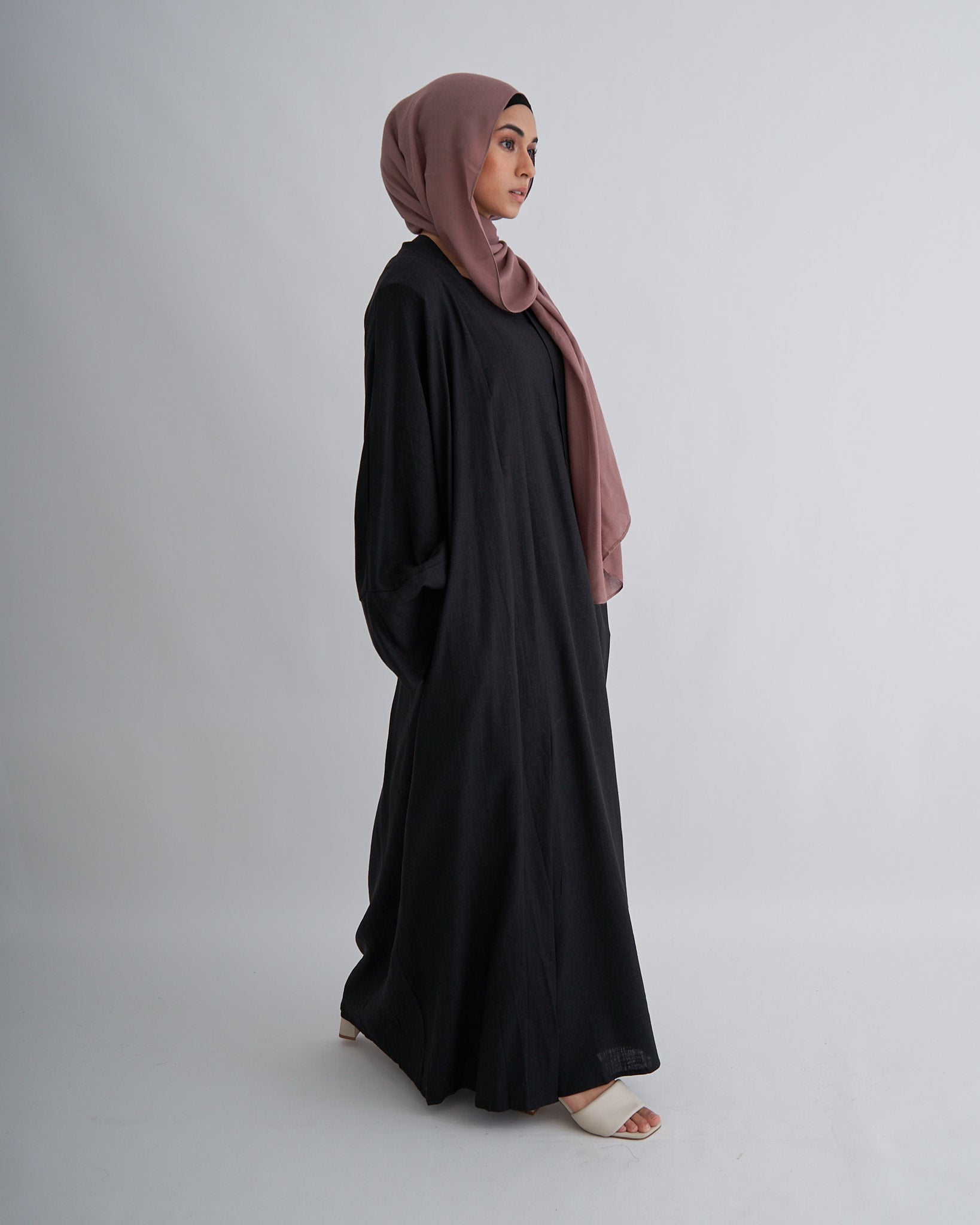 2-teiliges Aya-Leinen-Abaya-Set - Schwarz