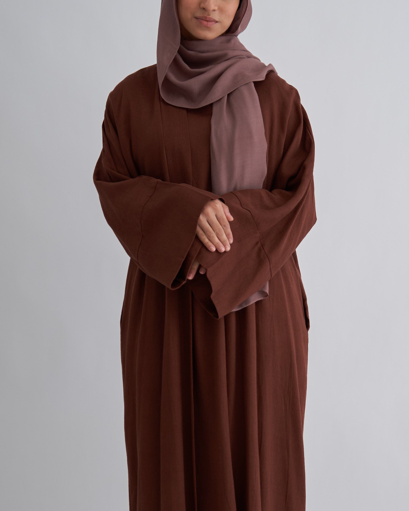 2PC Aya Linen Abaya Set - Coffee