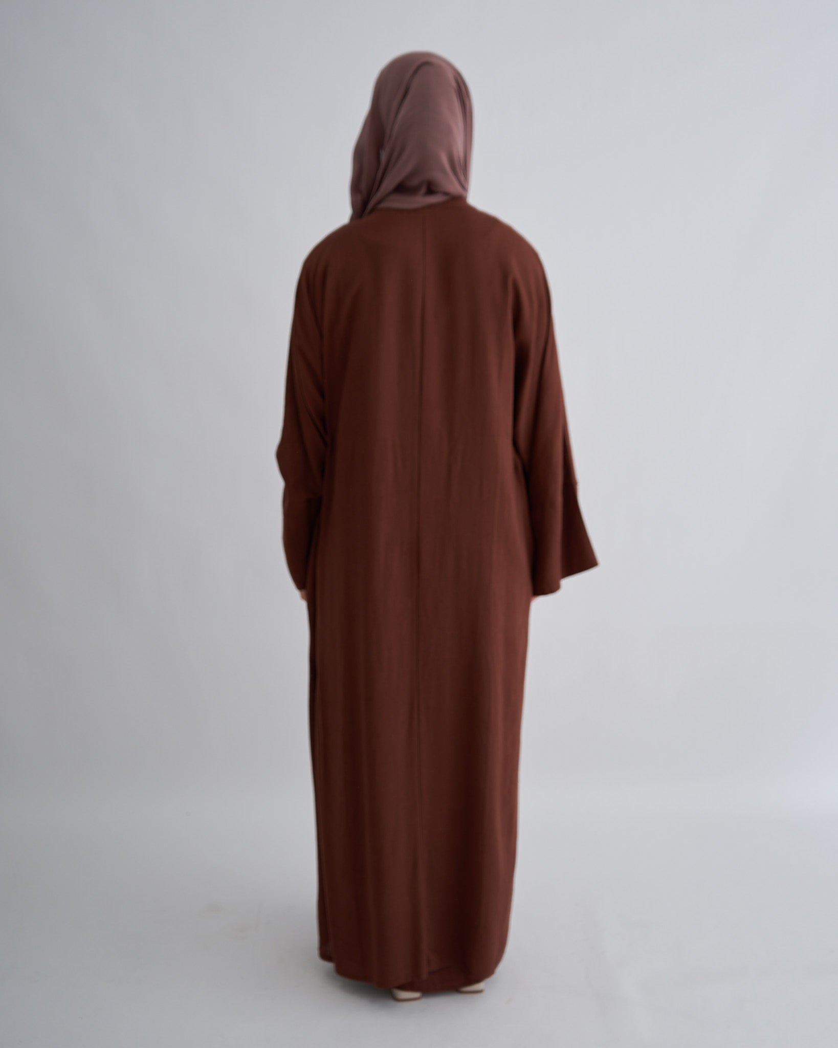 2PC Aya Linen Abaya Set - Coffee