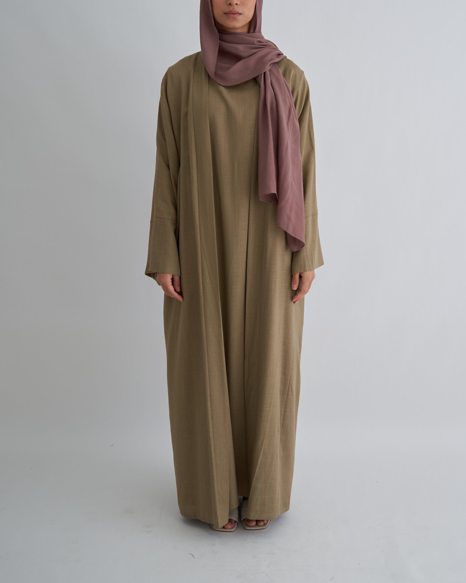 2PC Aya Linen Abaya Set - Moss