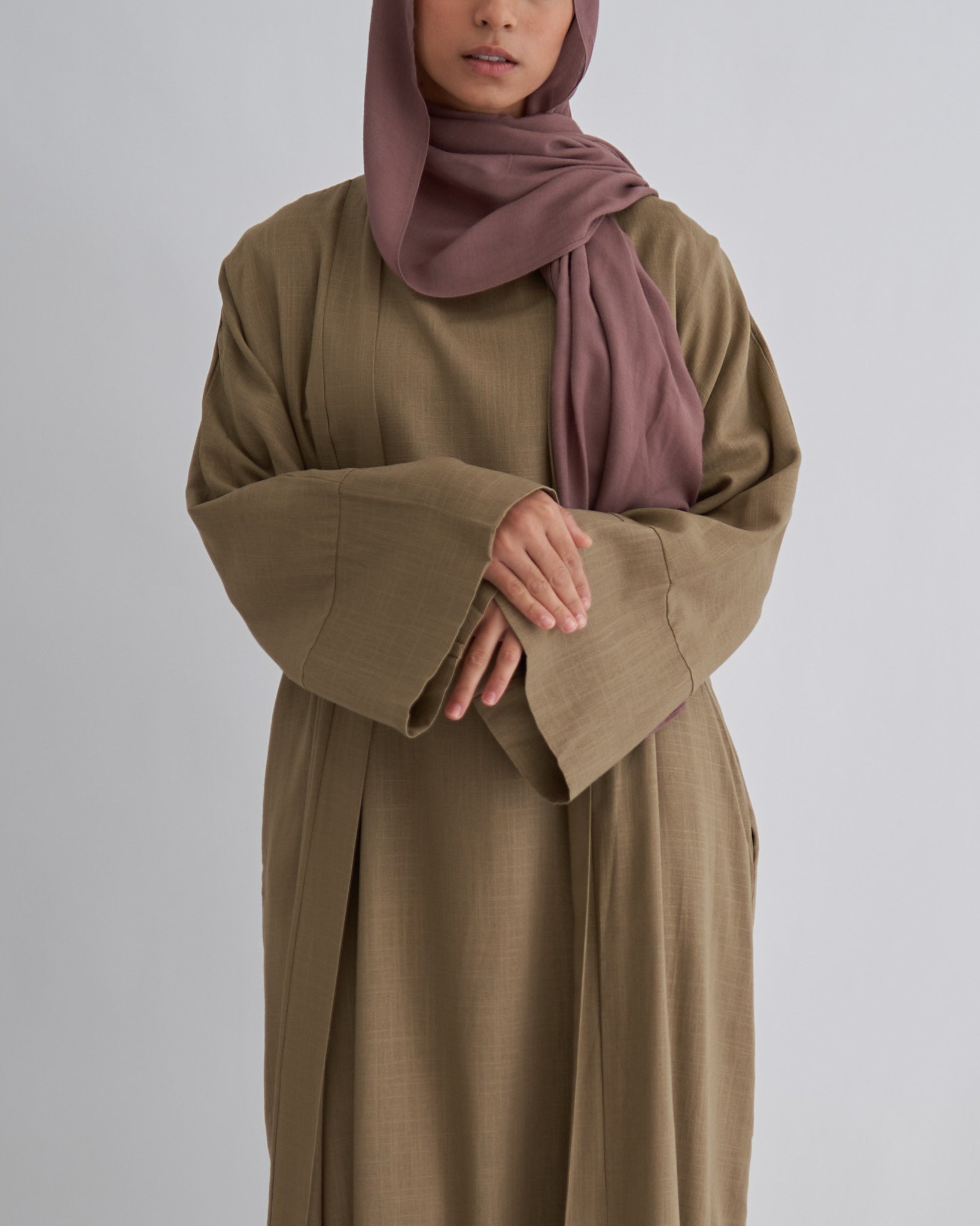 2PC Aya Linen Abaya Set - Moss