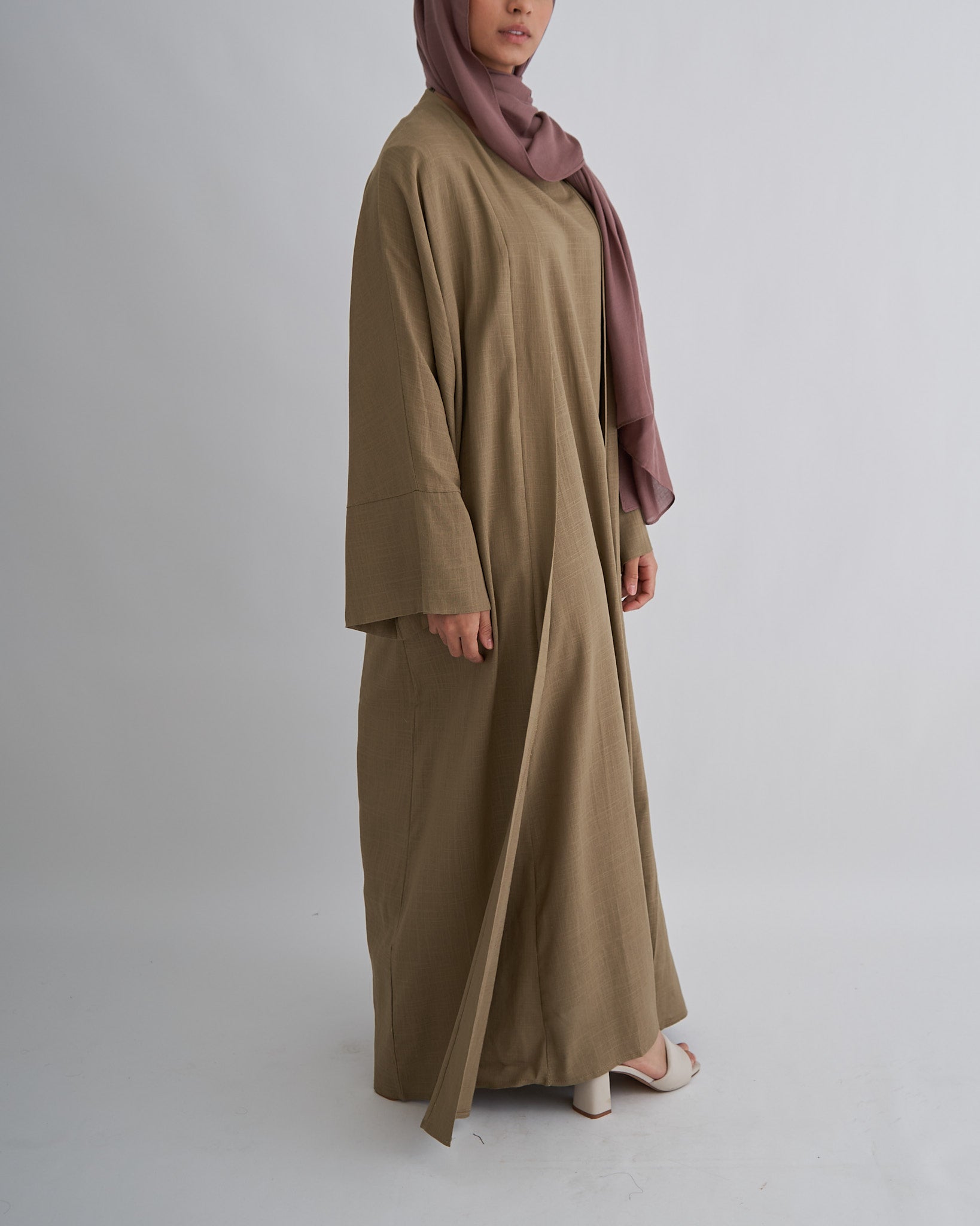 2PC Aya Linen Abaya Set - Moss