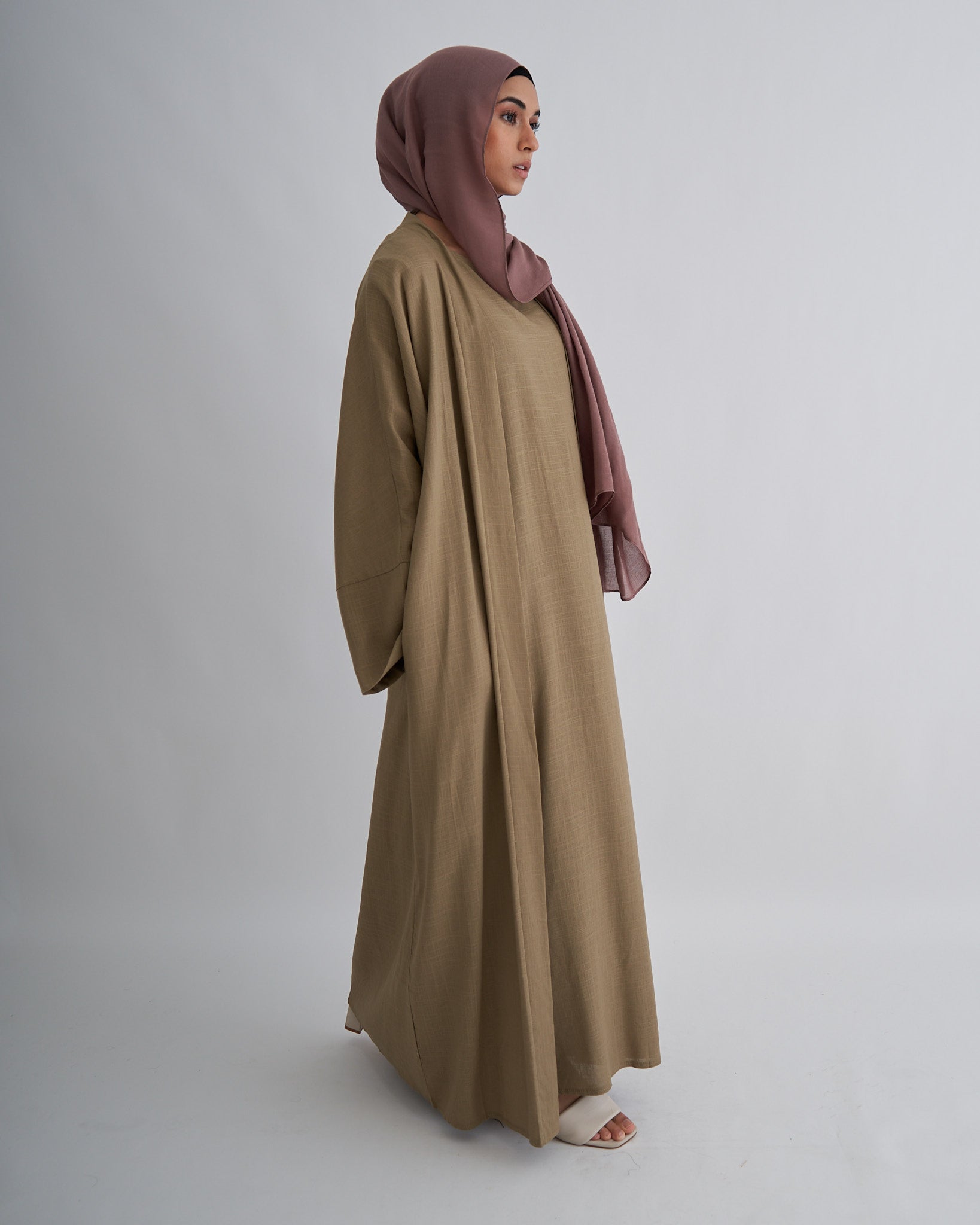 2PC Aya Linen Abaya Set - Moss