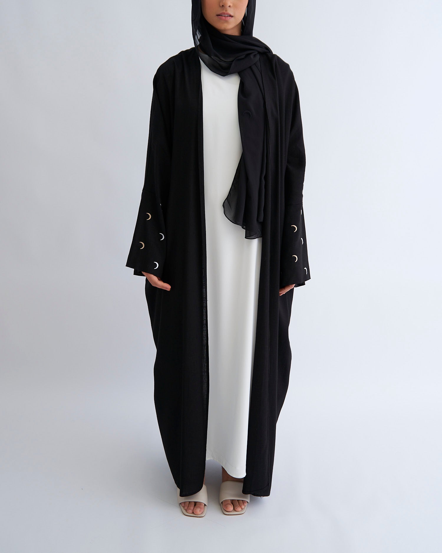 Moon Leinen-Abaya mit Hijab - Schwarz