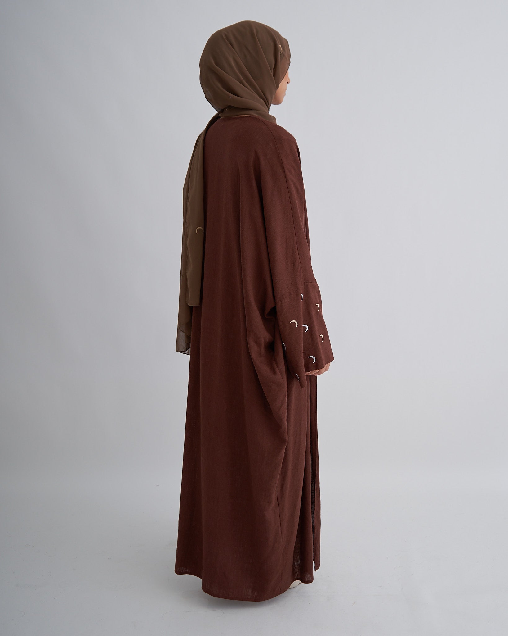 Moon Linen Abaya with Hijab - Coffee