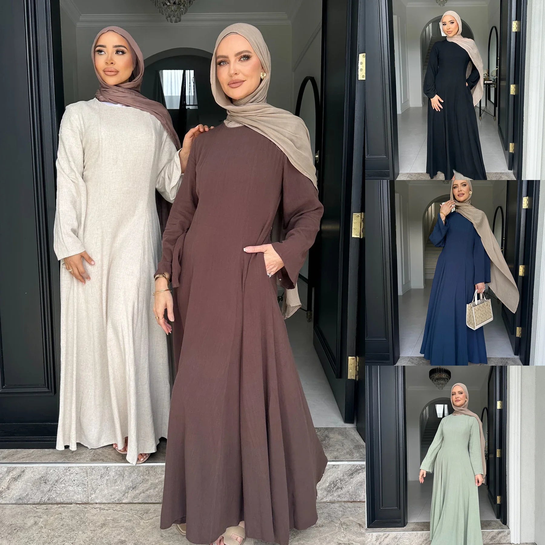 Muslimische Abaya für Frauen Kleider Solide Ramadan Eid Jalabiya Lace Up Vestidos Marokko Dubai Kaftan Abayas Islam Arabische Lange Robe 