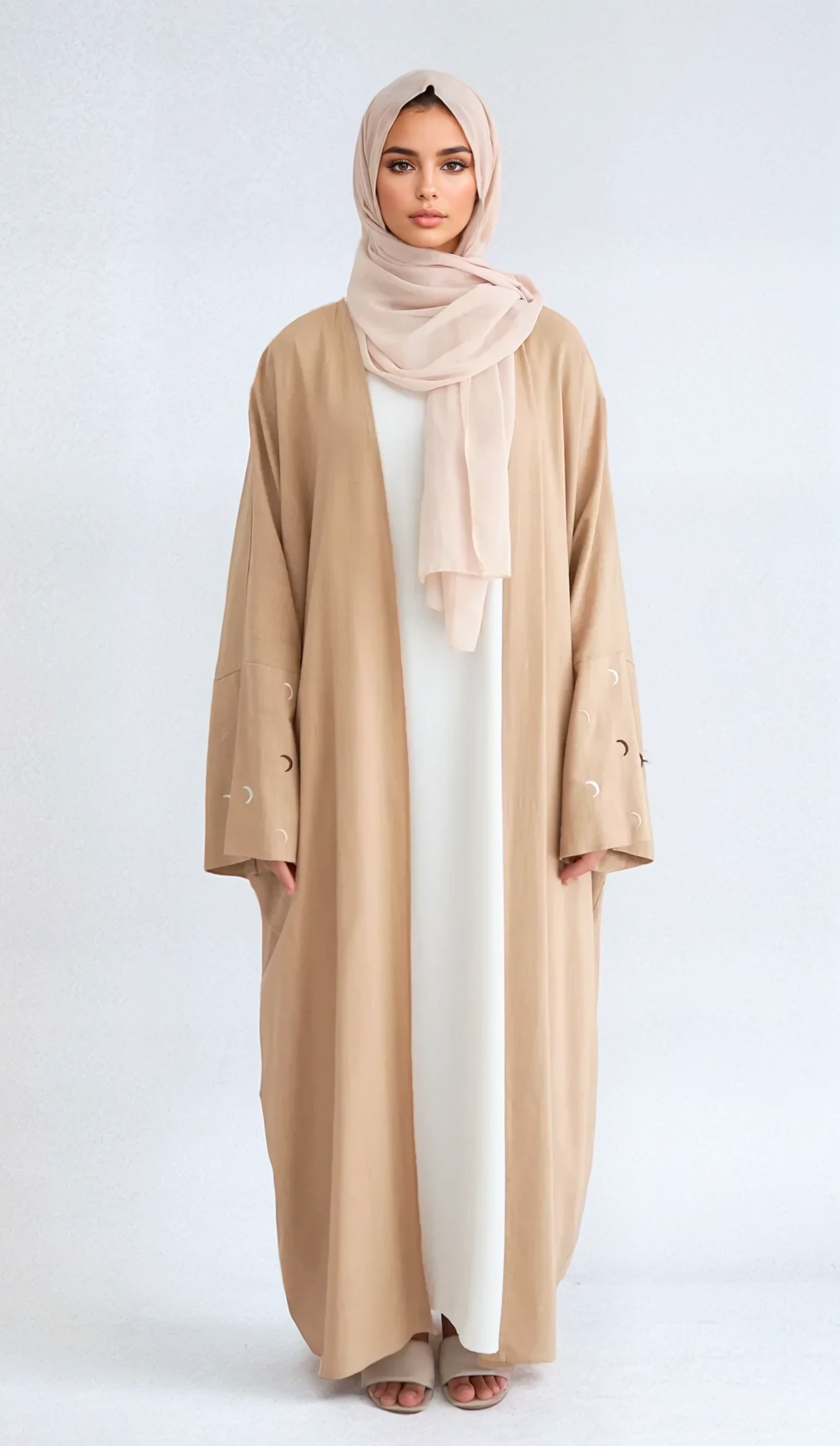 Moon Leinen-Abaya mit Hijab – Kaffee