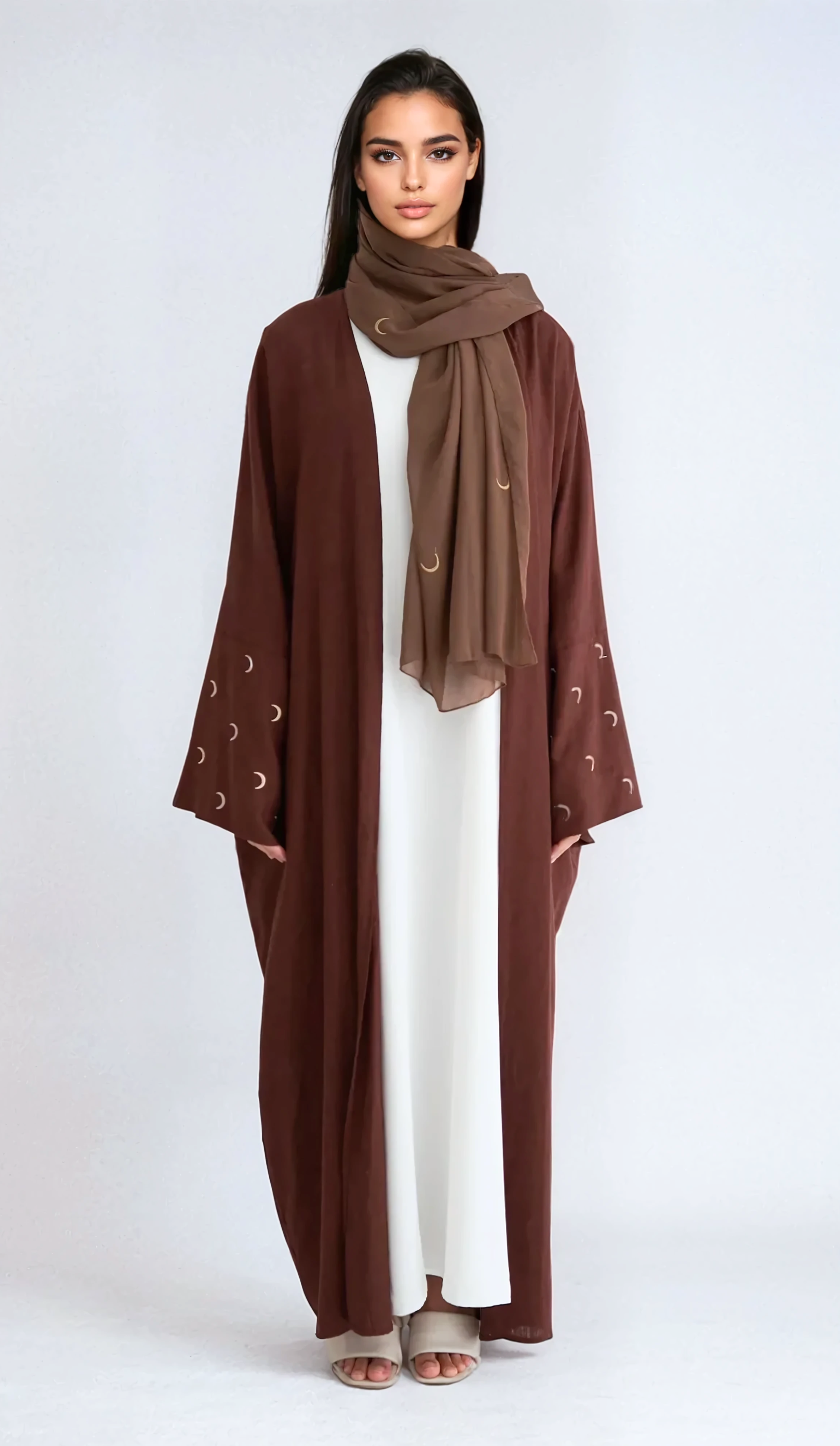 Moon Leinen-Abaya mit Hijab – Kaffee