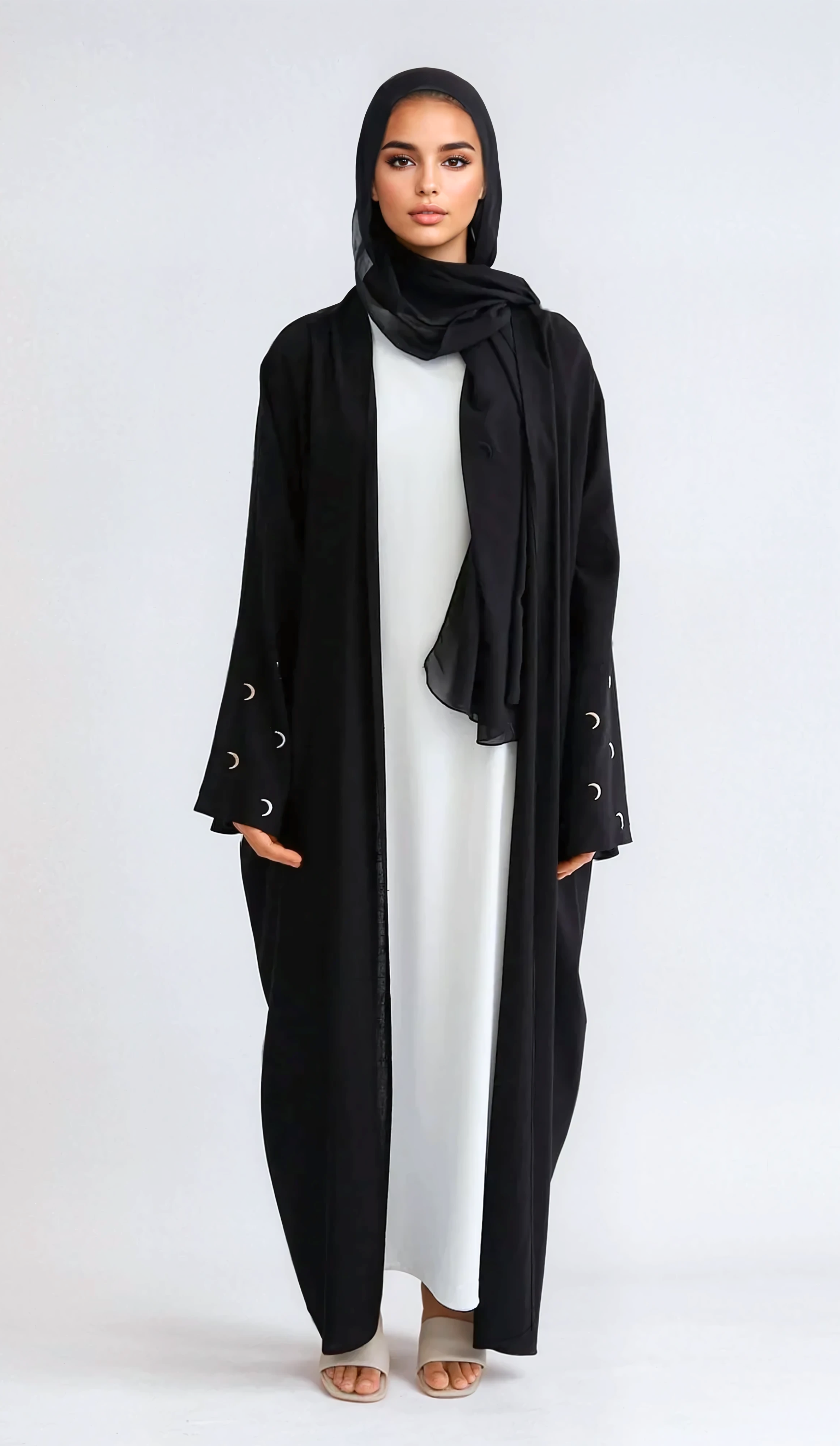 Moon Leinen-Abaya mit Hijab - Schwarz