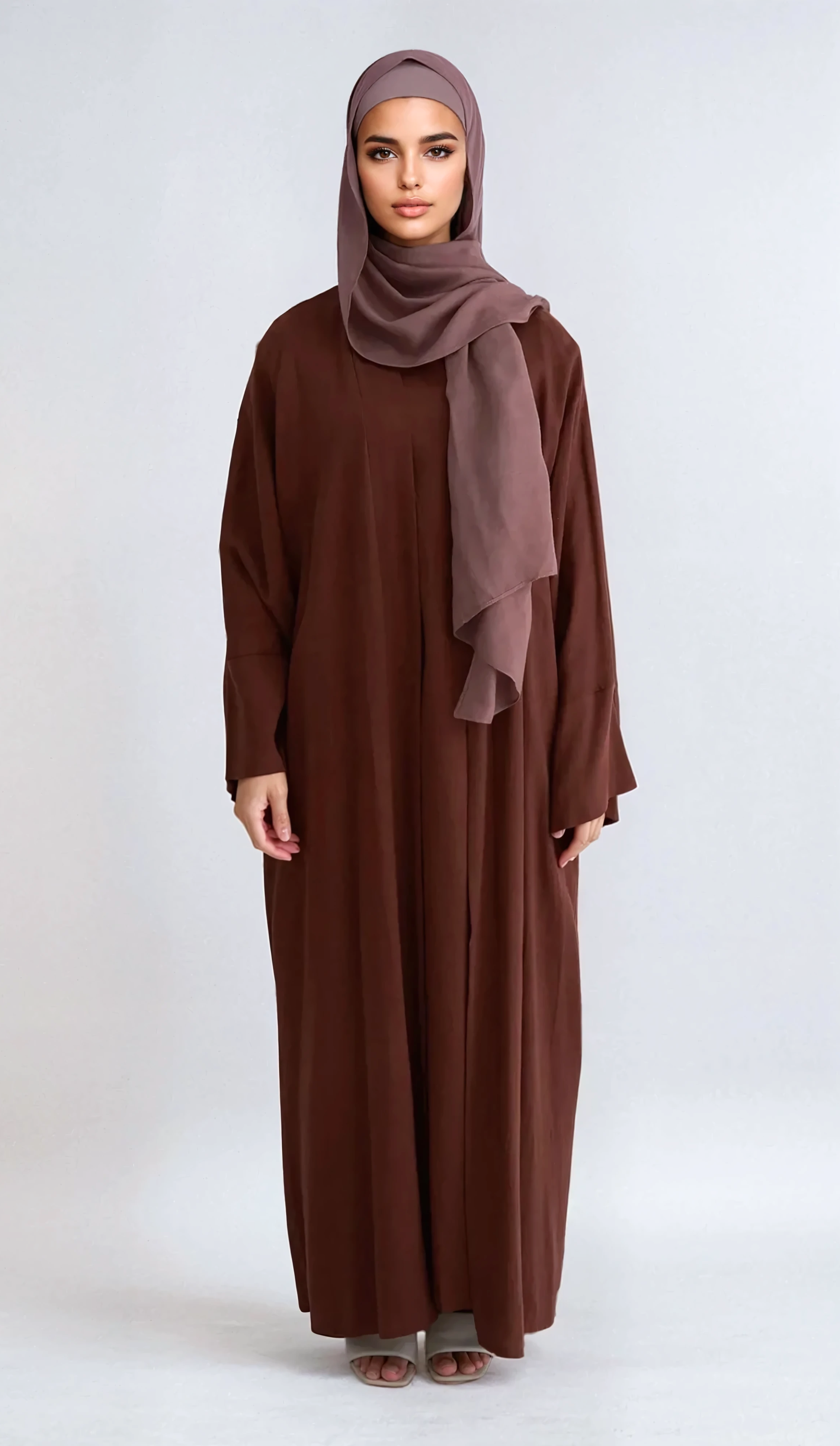 2PC Aya Linen Abaya Set - Coffee