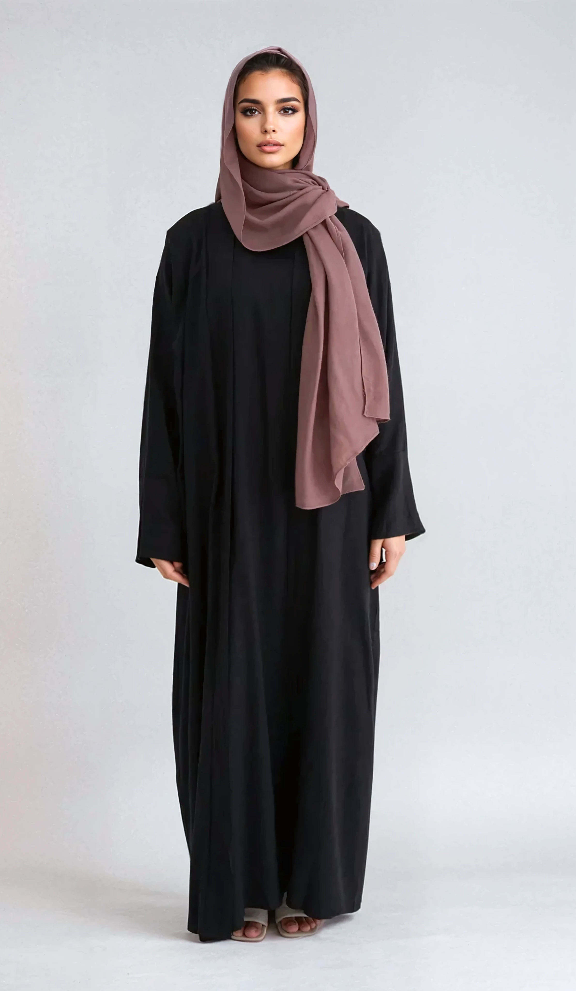 2-teiliges Aya-Leinen-Abaya-Set - Schwarz