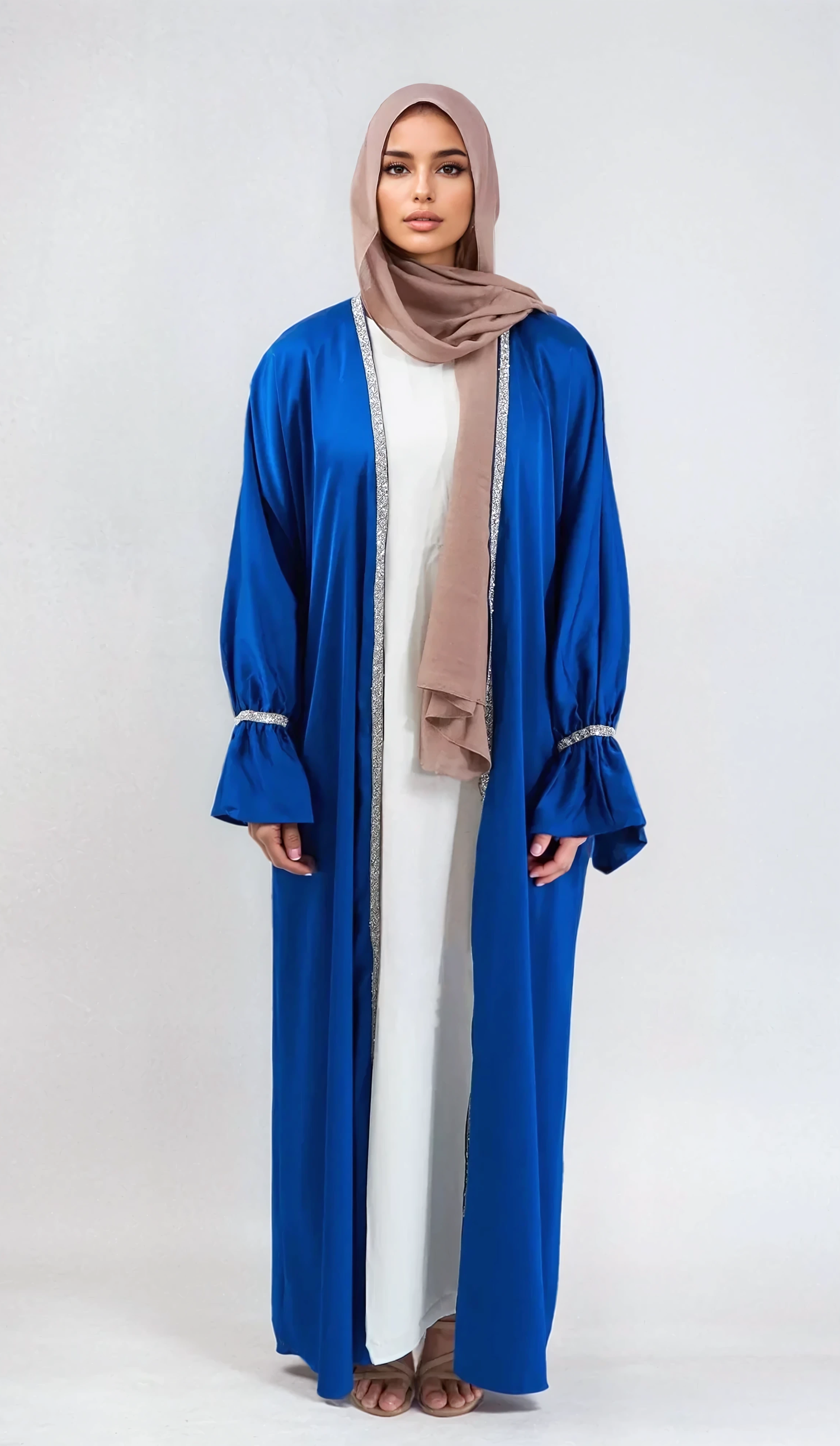 2PC Zainab Glitter Abaya Set - Royal Blue