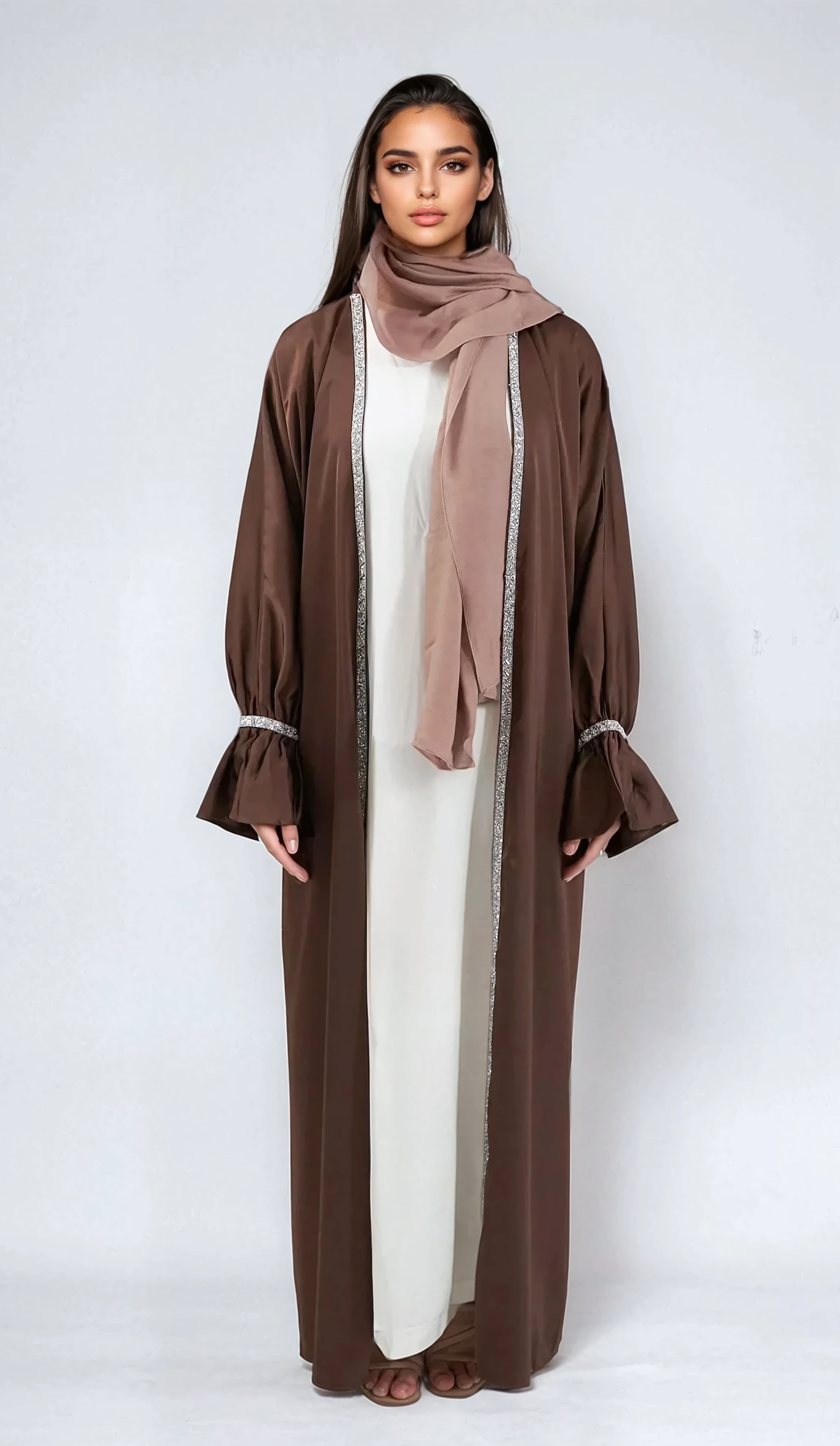 2-teiliges Zainab Glitzer-Abaya-Set - Kaffee