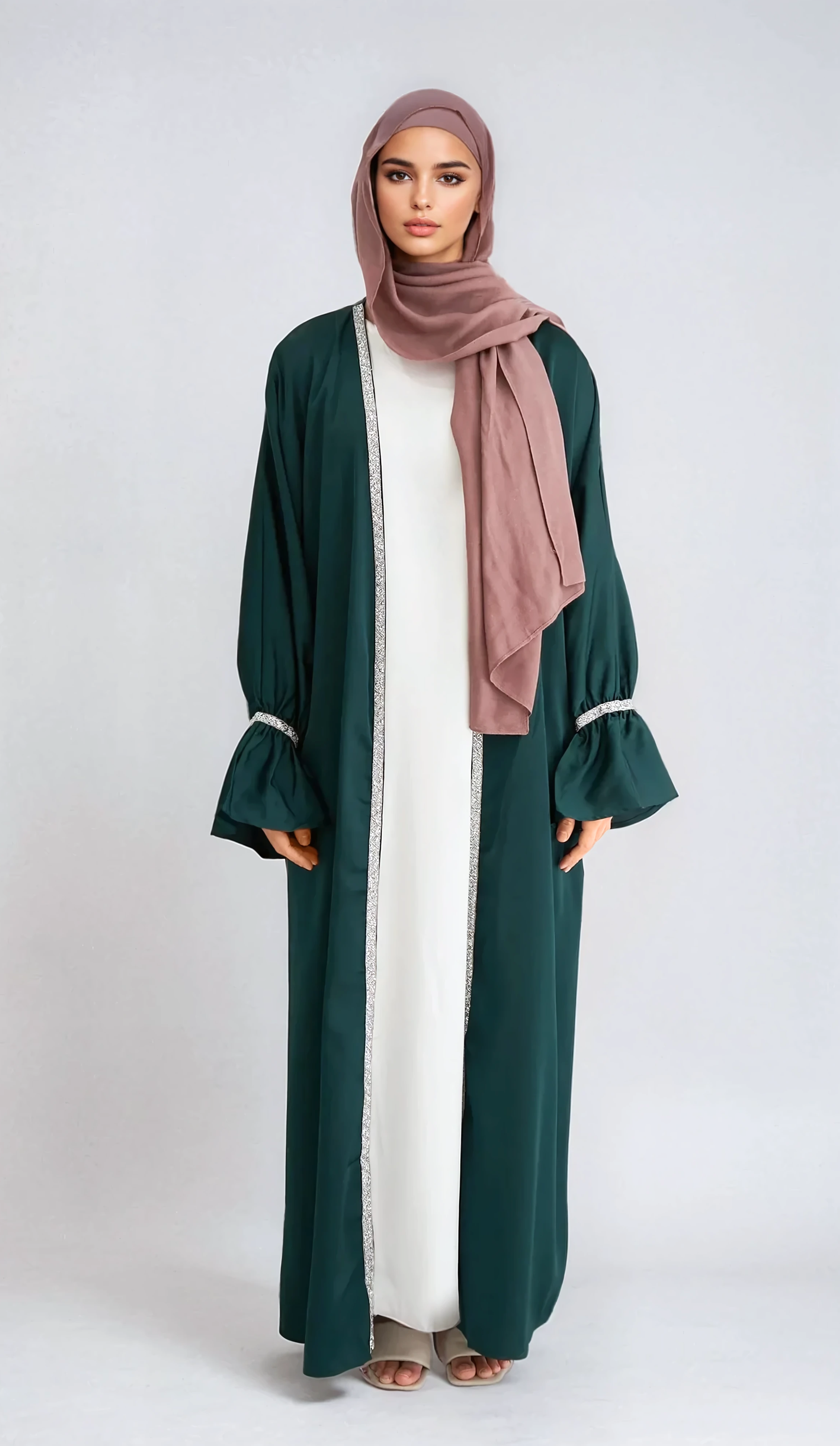 2PC Zainab Glitter Abaya Set - Emerald