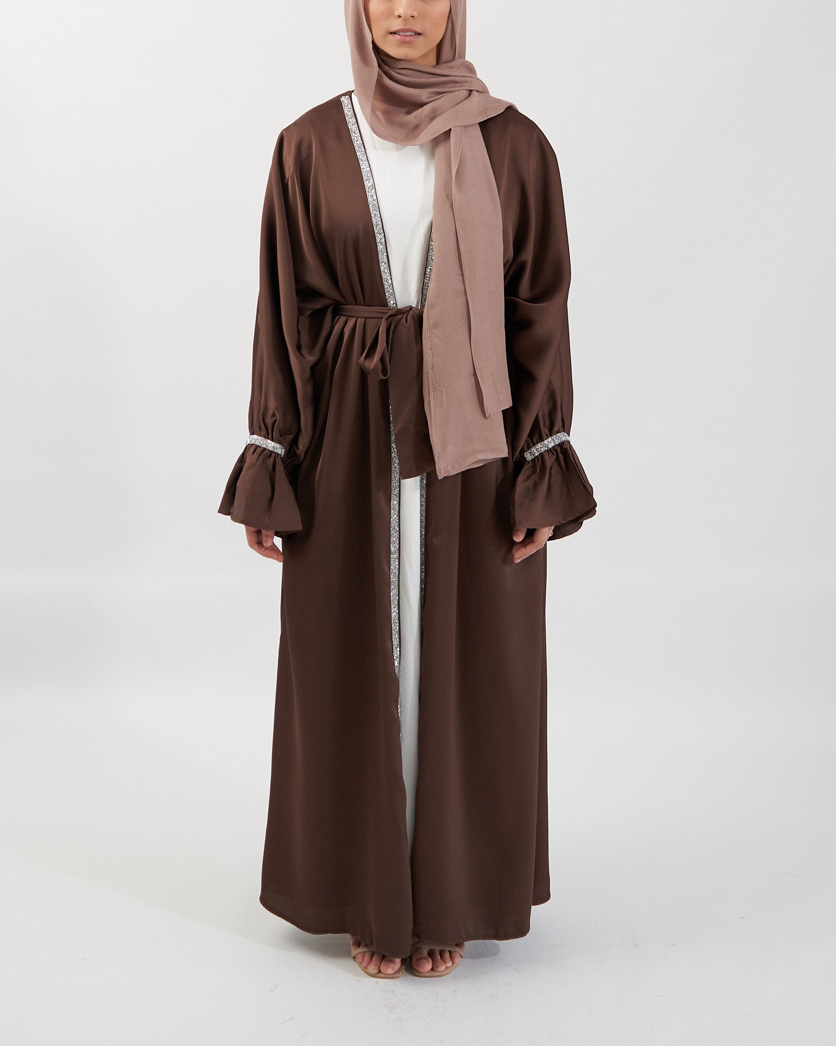 2-teiliges Zainab Glitzer-Abaya-Set - Kaffee