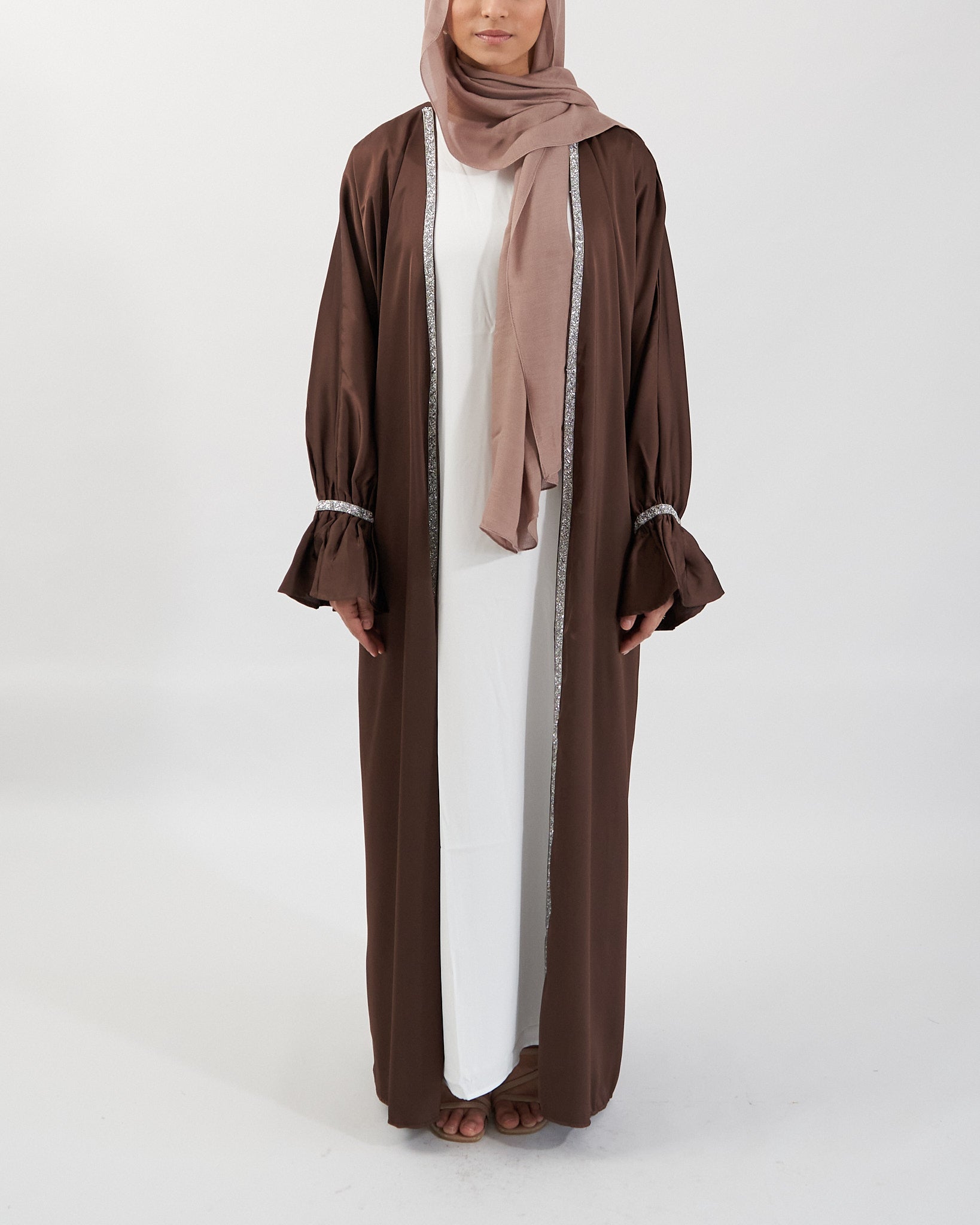 2-teiliges Zainab Glitzer-Abaya-Set - Kaffee