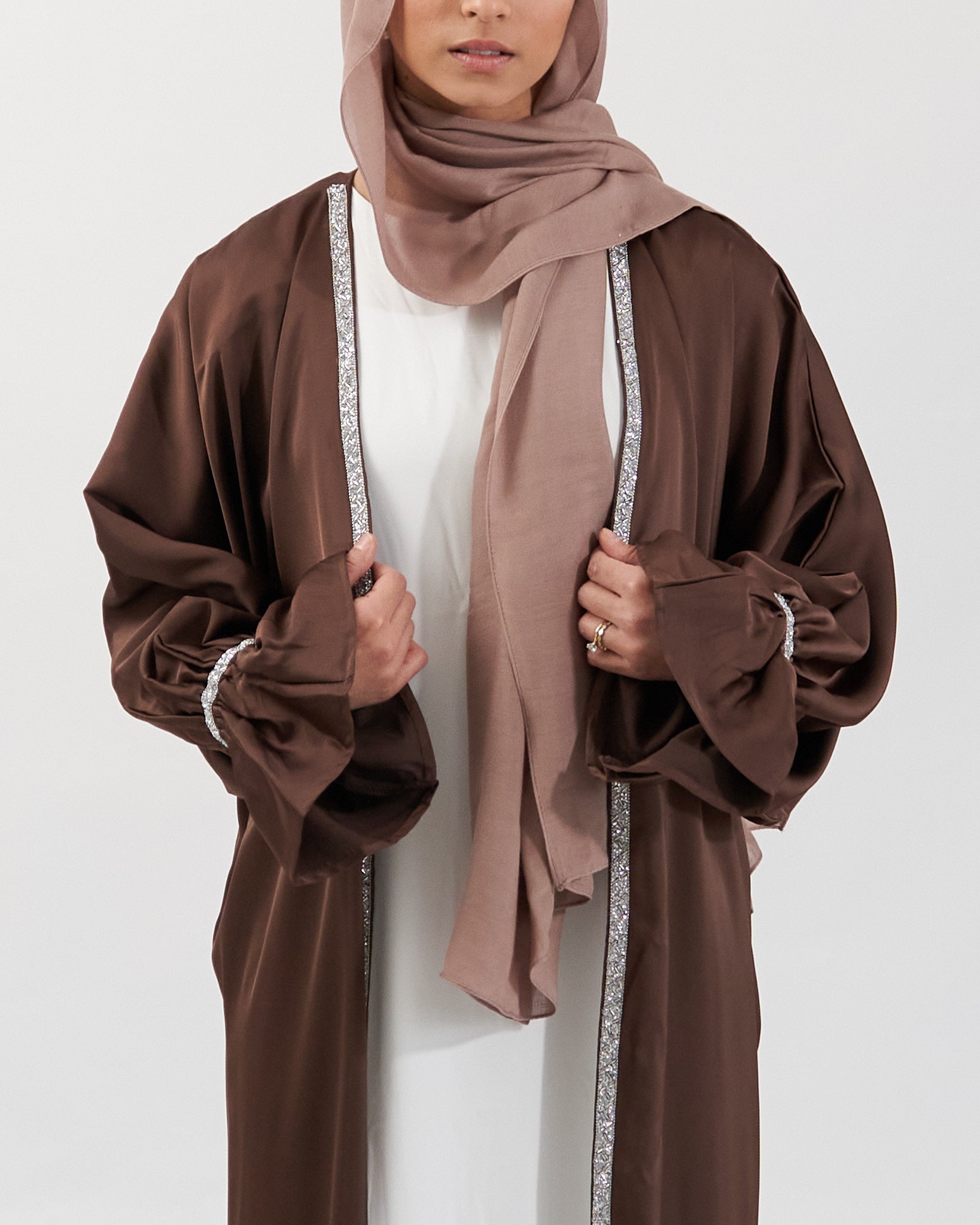 2PC Zainab Glitter Abaya Set - Coffee