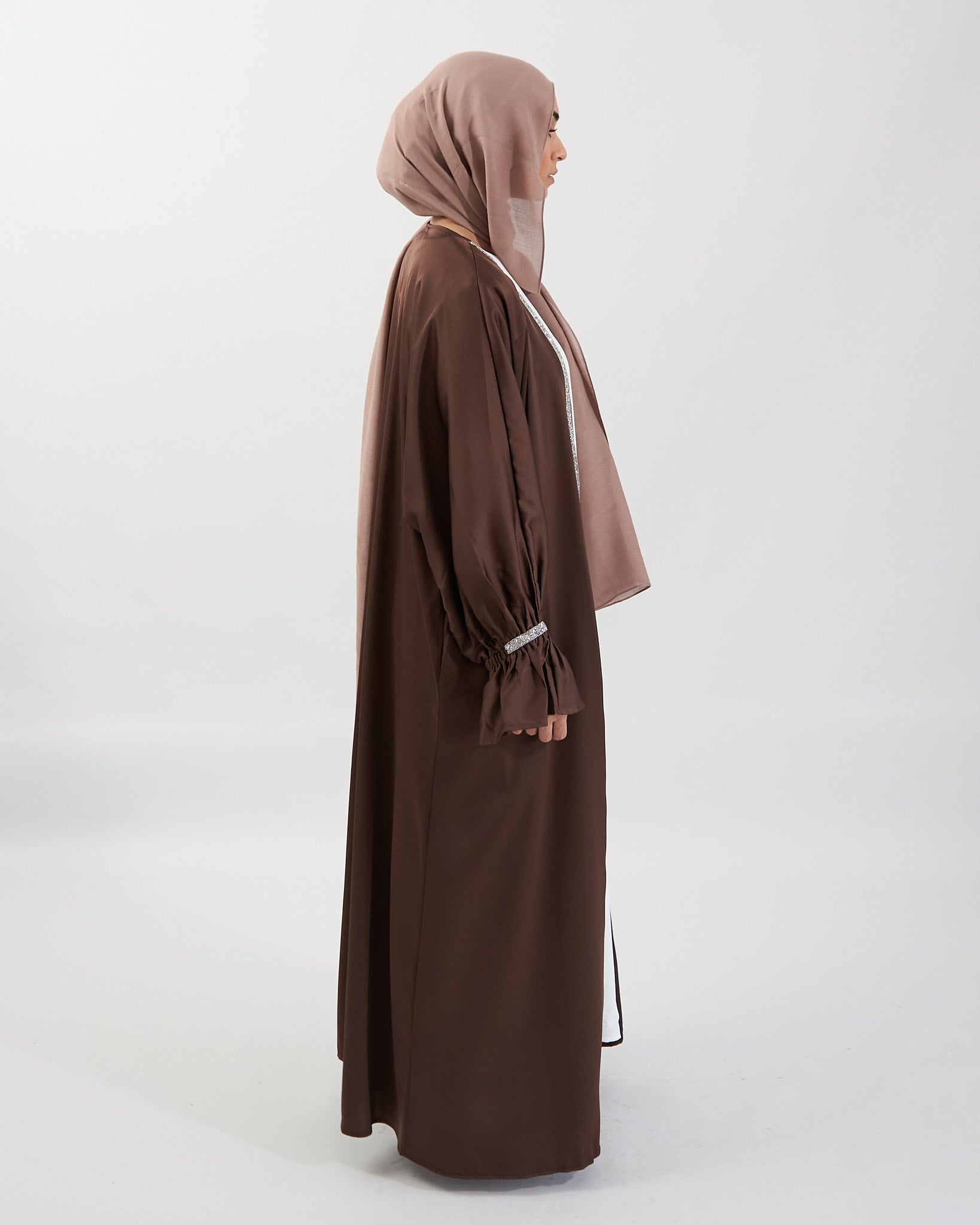 2-teiliges Zainab Glitzer-Abaya-Set - Kaffee