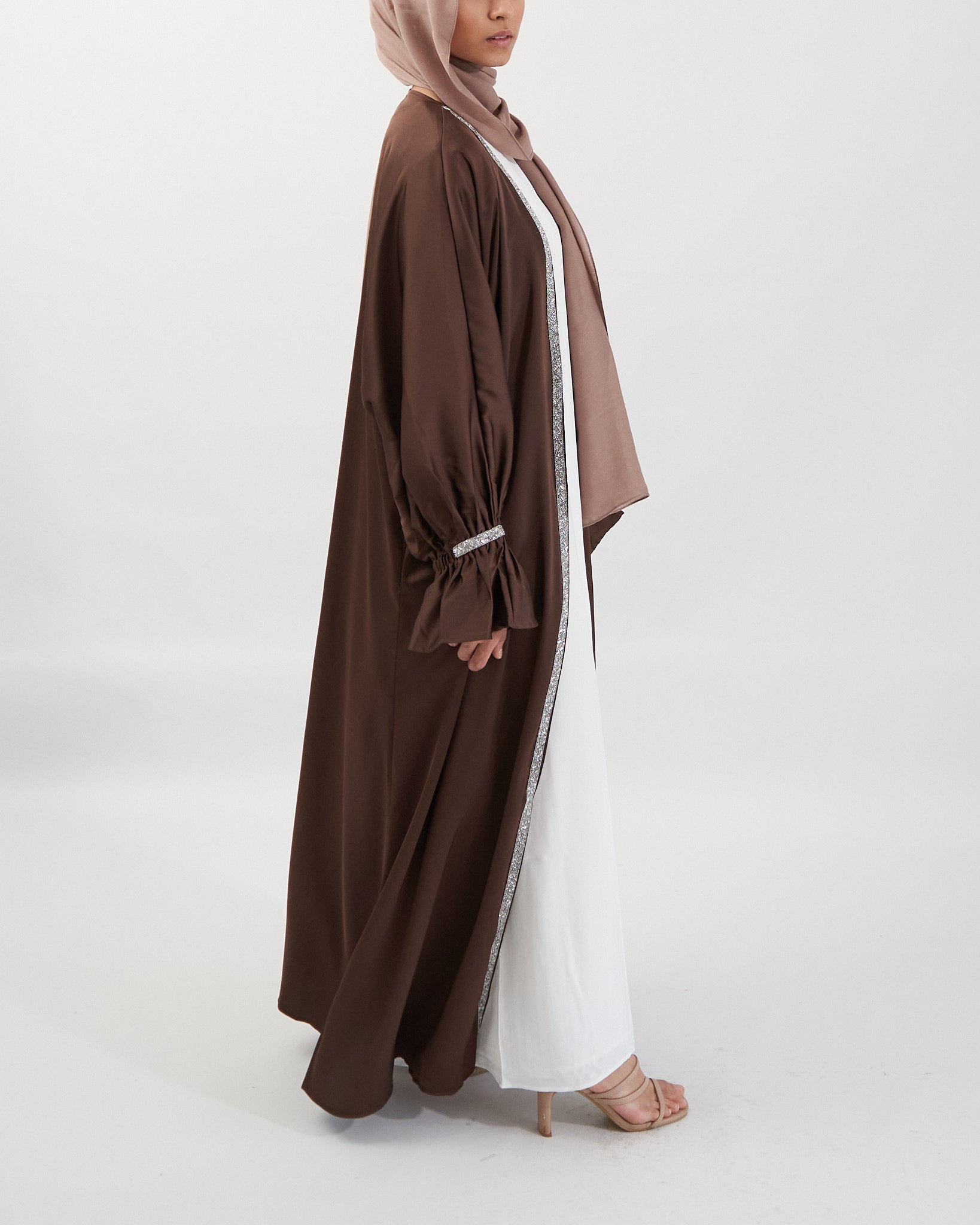 2-teiliges Zainab Glitzer-Abaya-Set - Kaffee