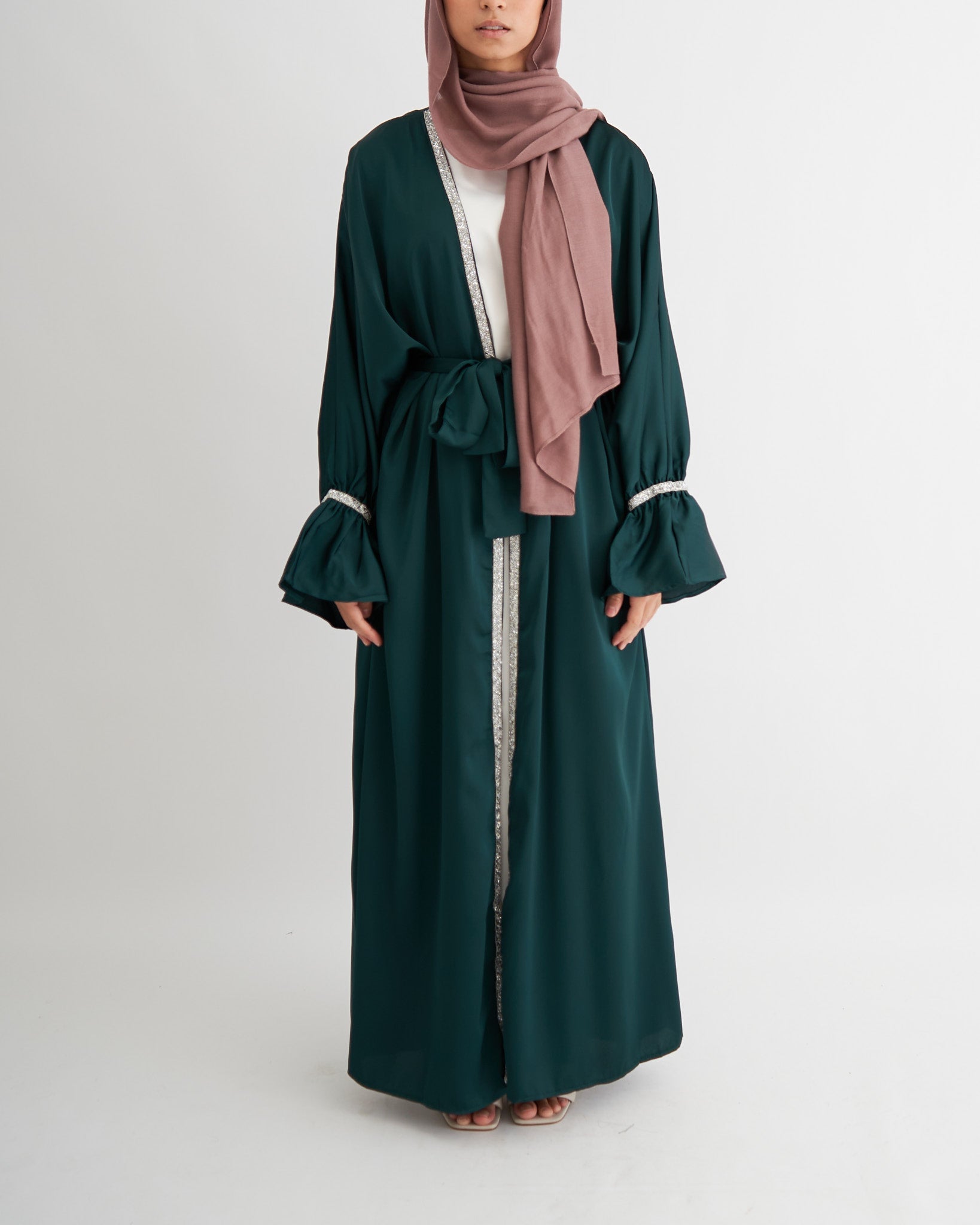 2PC Zainab Glitter Abaya Set - Emerald