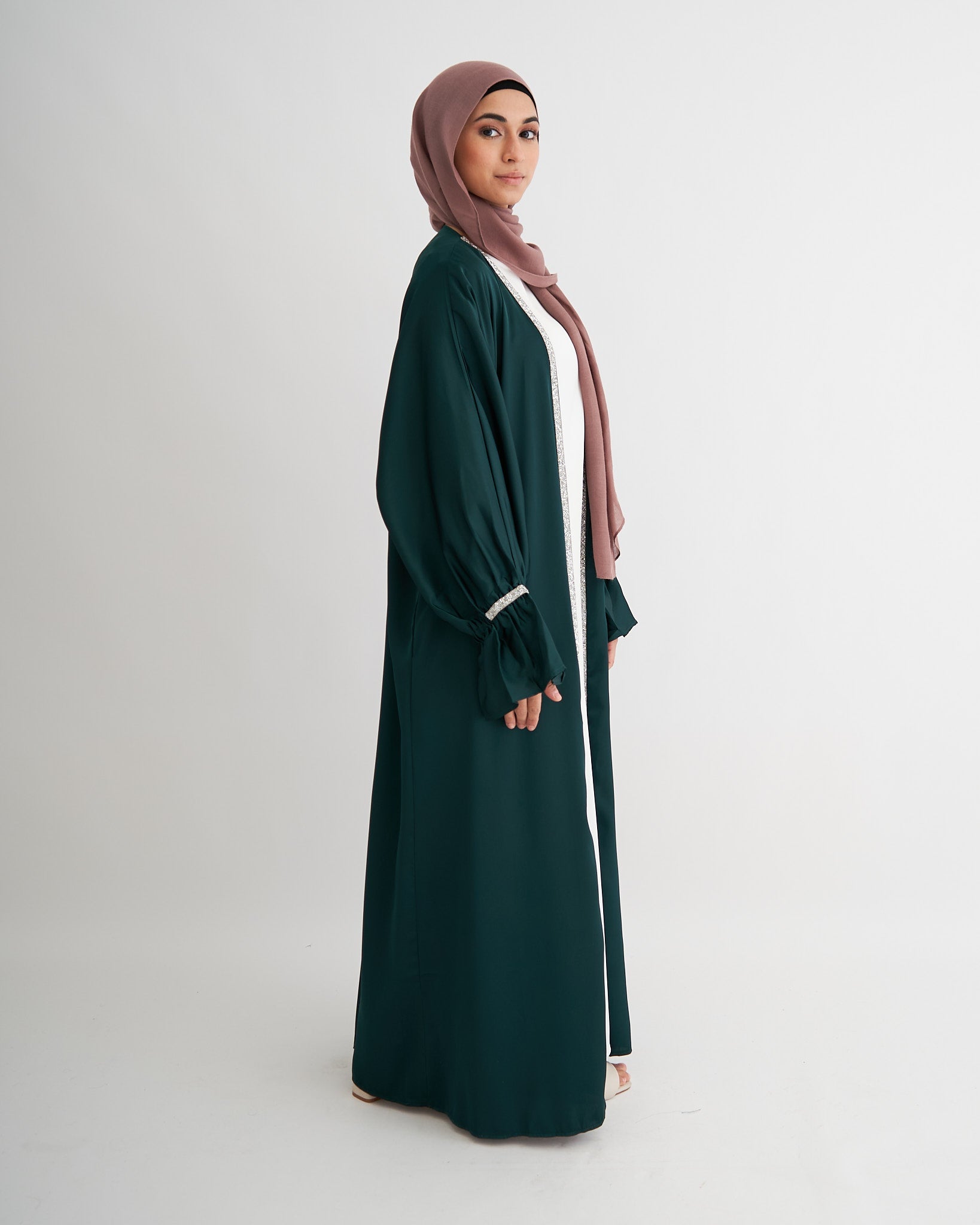 2PC Zainab Glitter Abaya Set - Emerald