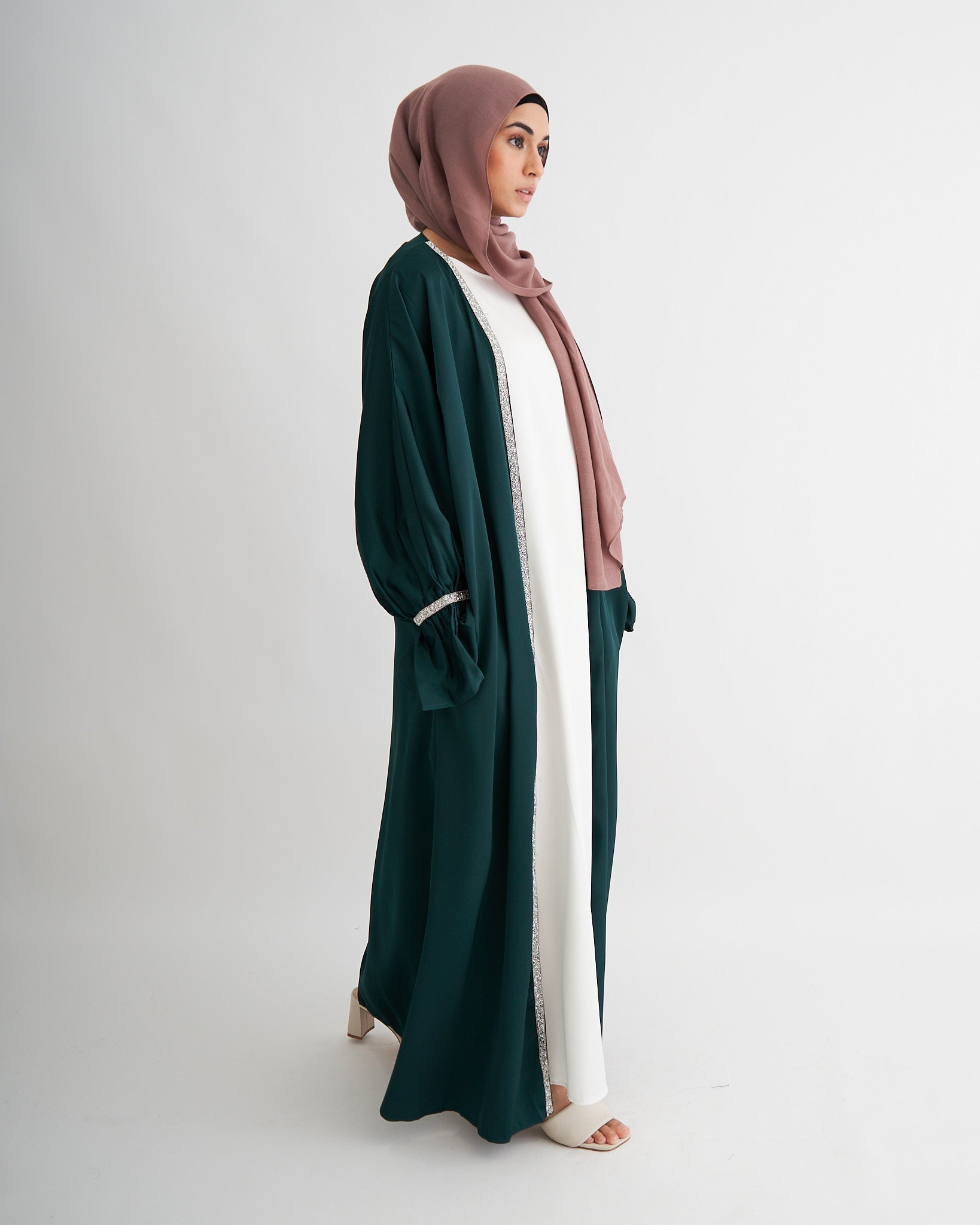 2PC Zainab Glitter Abaya Set - Emerald