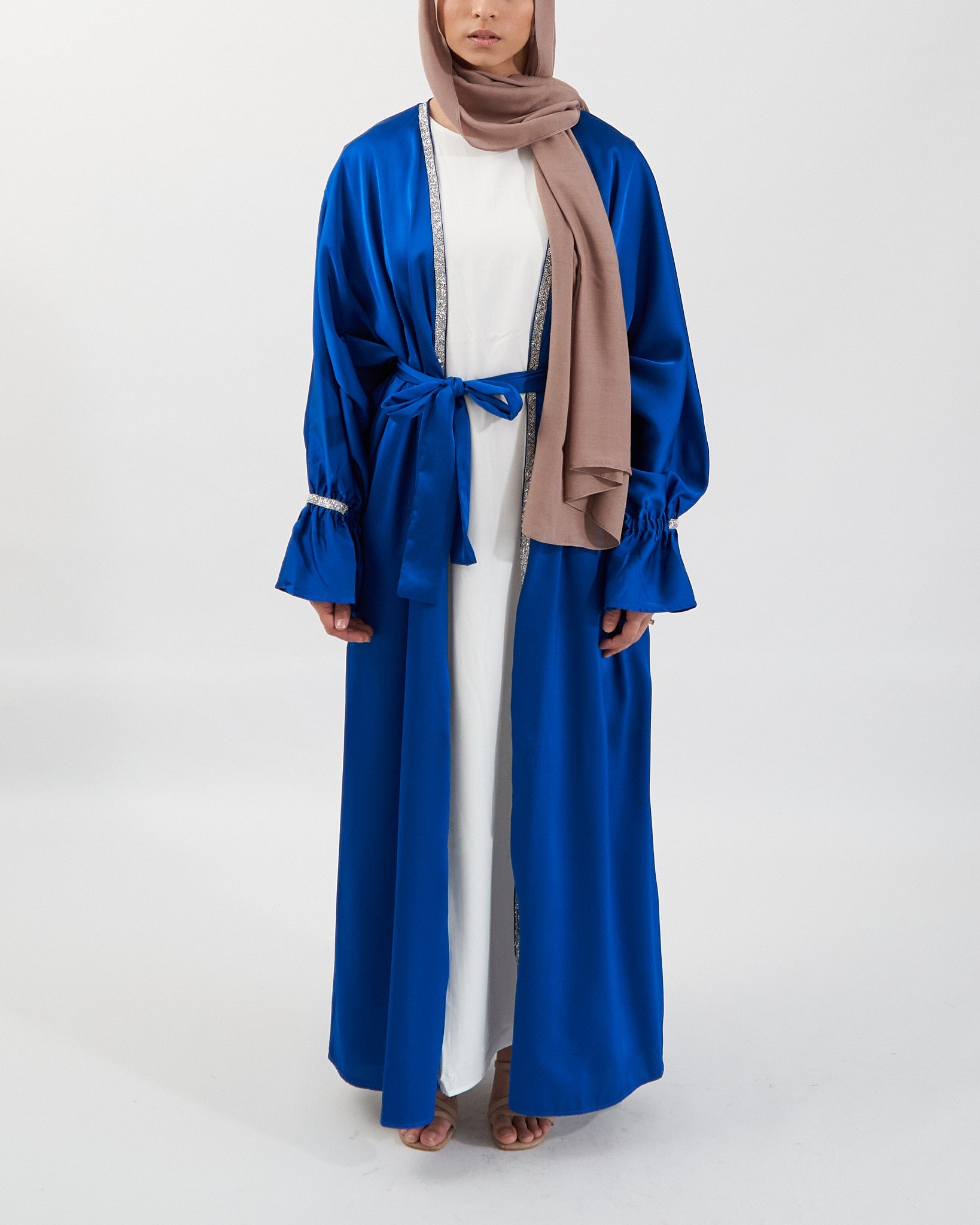 2-teiliges Zainab Glitzer-Abaya-Set – Königsblau