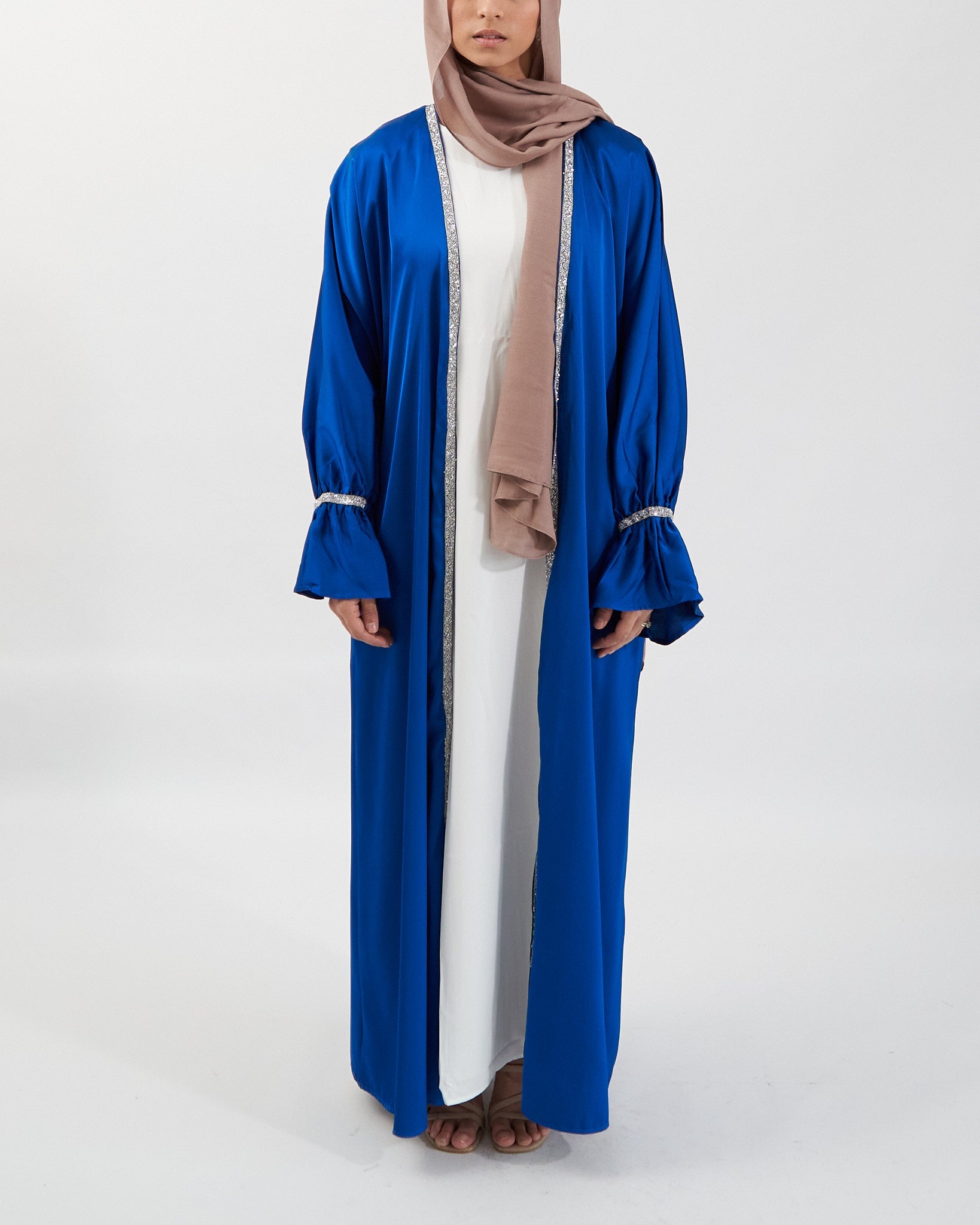 2-teiliges Zainab Glitzer-Abaya-Set – Königsblau