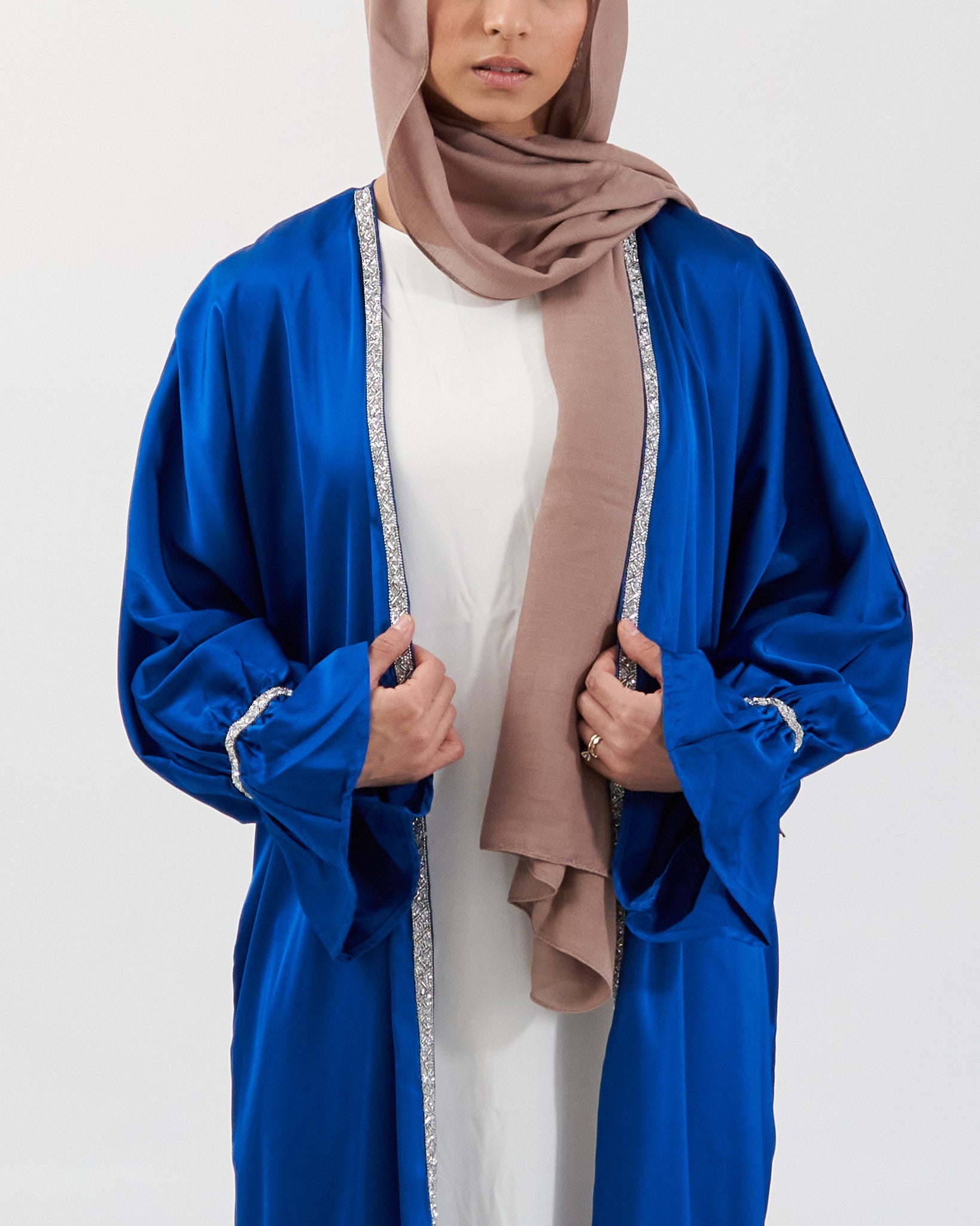 2-teiliges Zainab Glitzer-Abaya-Set – Königsblau