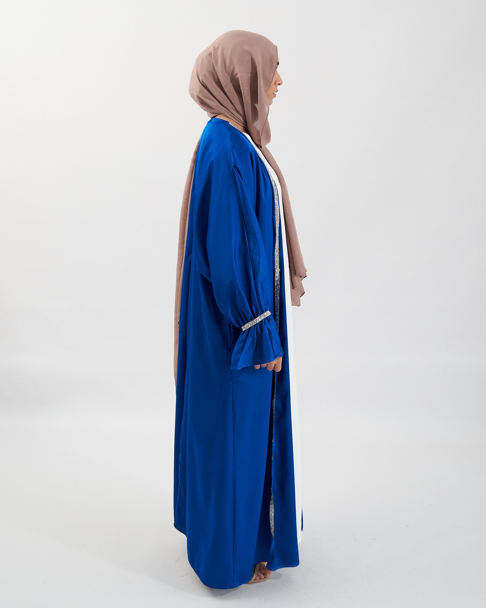 2-teiliges Zainab Glitzer-Abaya-Set – Königsblau